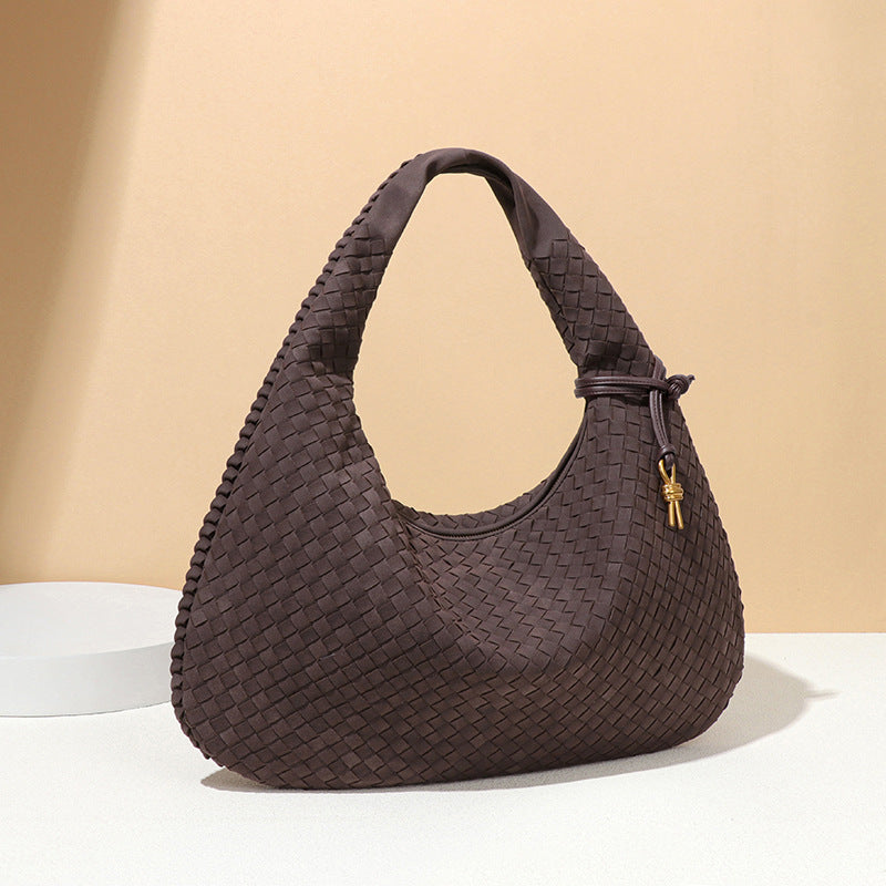 Woven Bag Dumplings Bag Hand Carry Office Underarm Bag Autumn Winter Retro Suede Surface Soft Leather