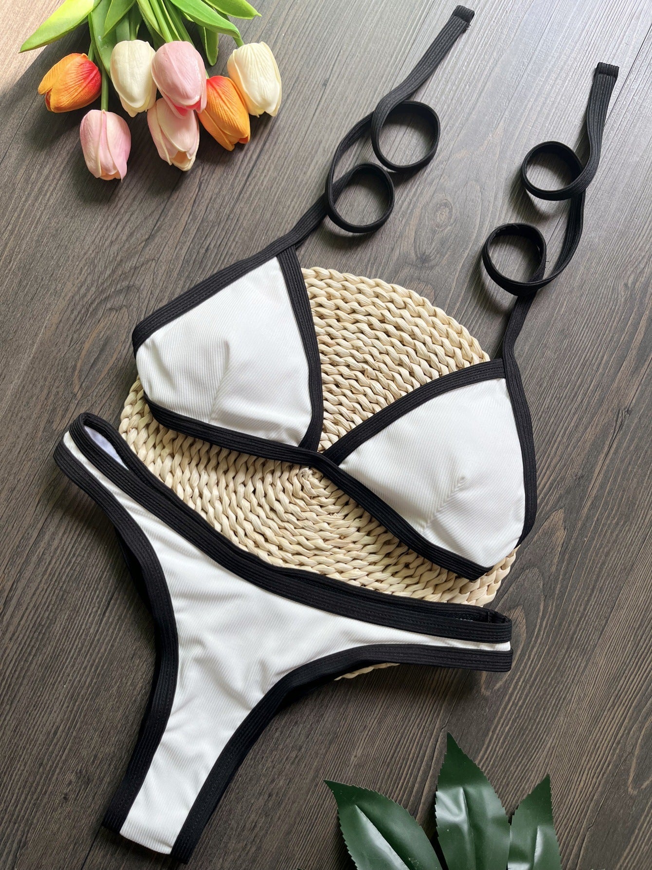 Sunken Stripe Black White Bikini Swimsuit Beach Sexy Women Swimsuit Multi2