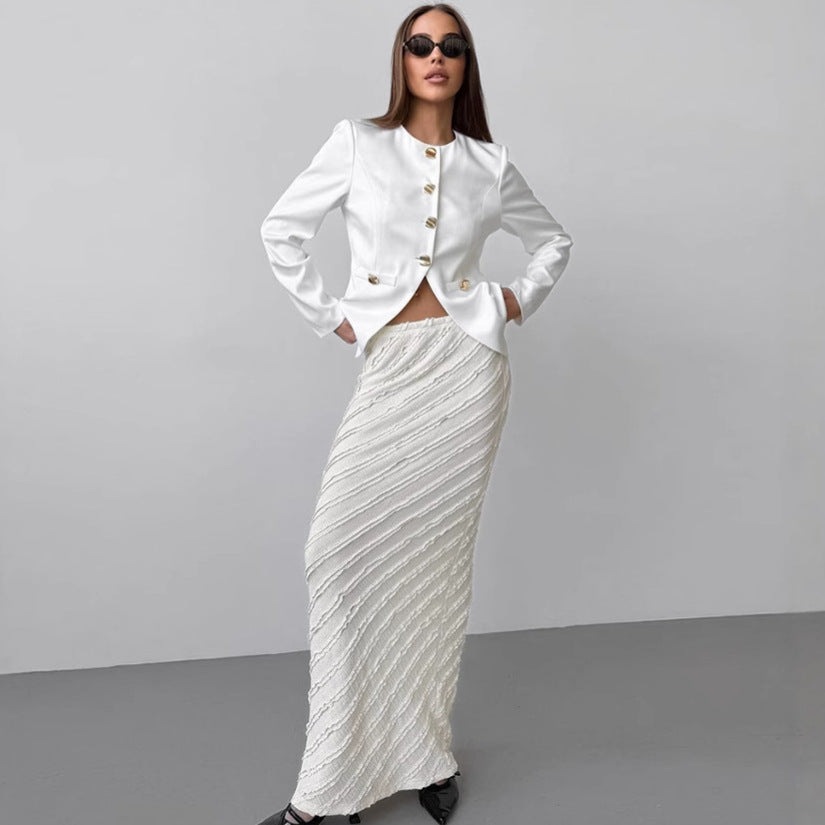 Spring Slim Fit Hip Knitwear Split Long Skirt for Women