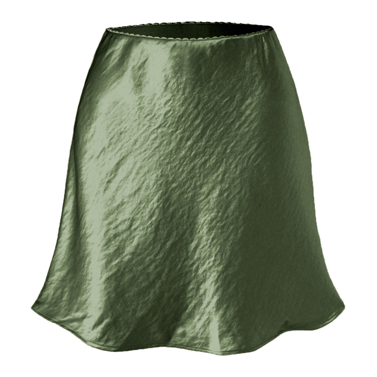 Women Lace Satin Skirt Texture Scratch Elastic Skirt Simple Mini Skirt Army Green