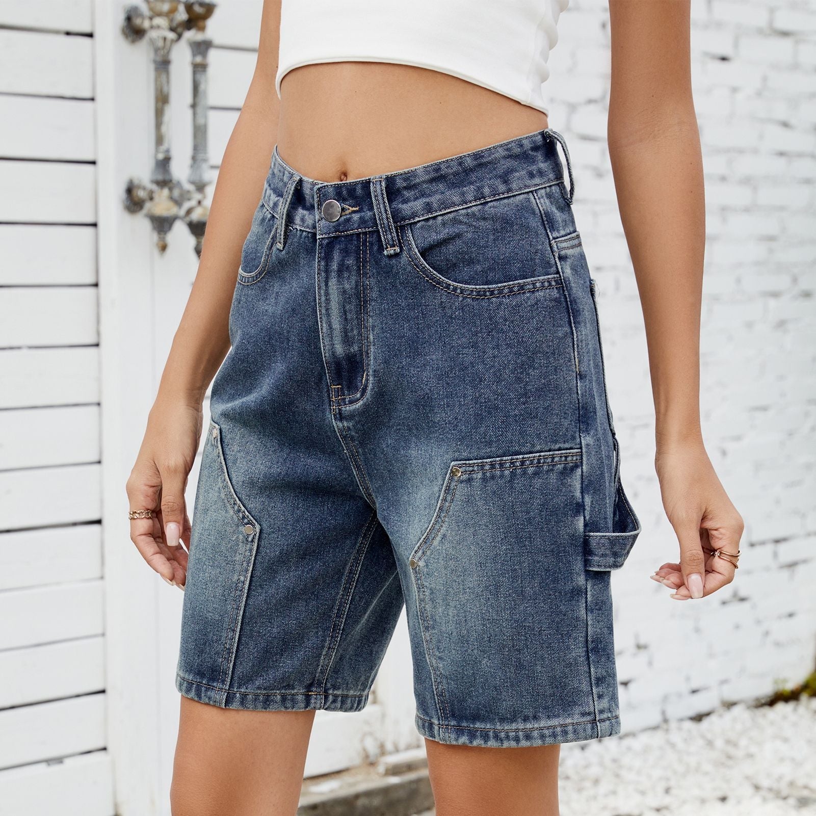 Summer Street Washed Cool Denim Shorts Women Blue