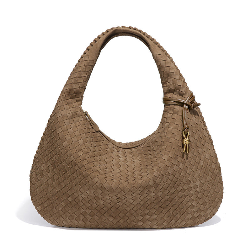 Woven Bag Dumplings Bag Hand Carry Office Underarm Bag Autumn Winter Retro Suede Surface Soft Leather One Size Khaki