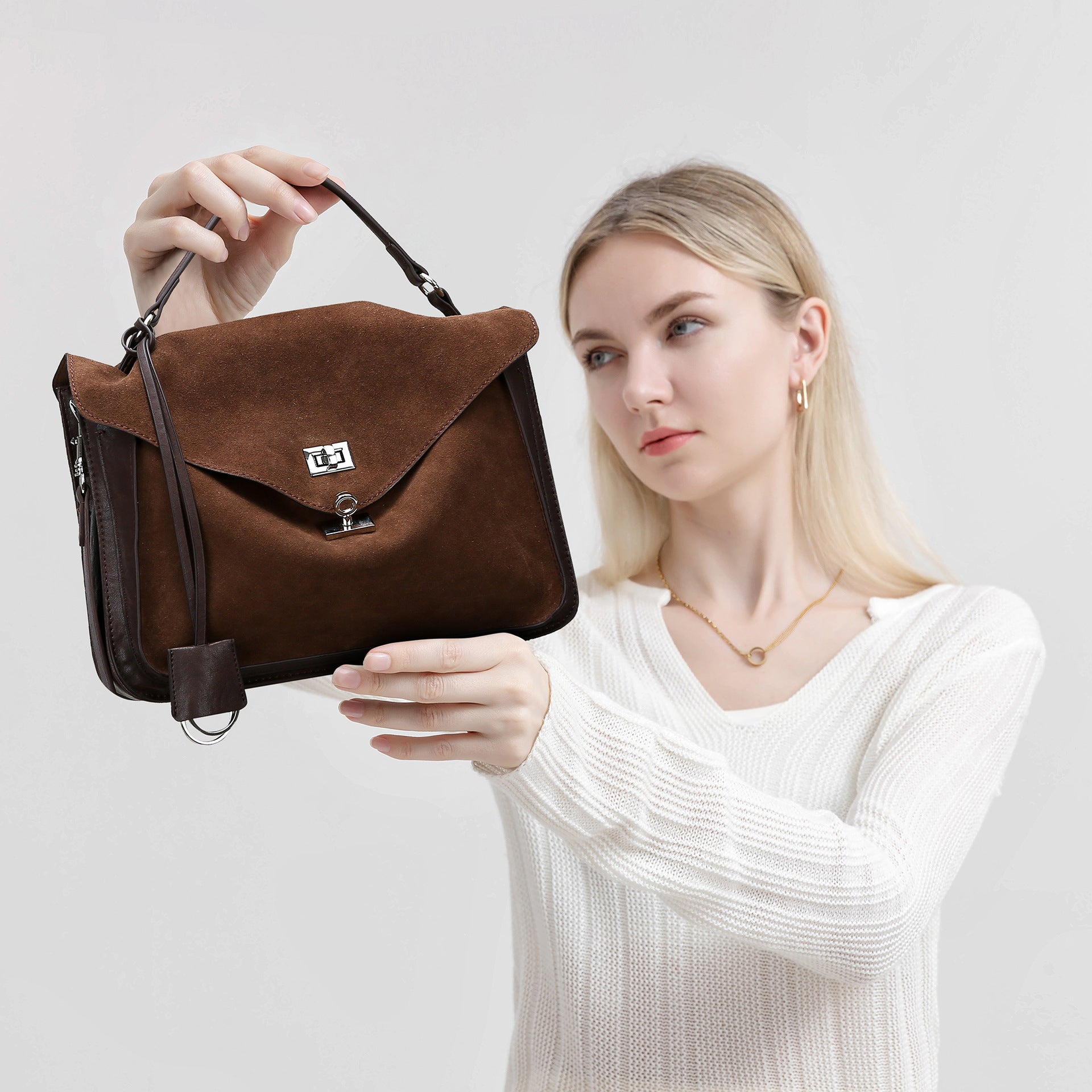 Women Bag Frosted Leather Light Luxury Women Bag High Sense Messenger Bag Handheld Crossbody Bag Large Capacity Office Bag