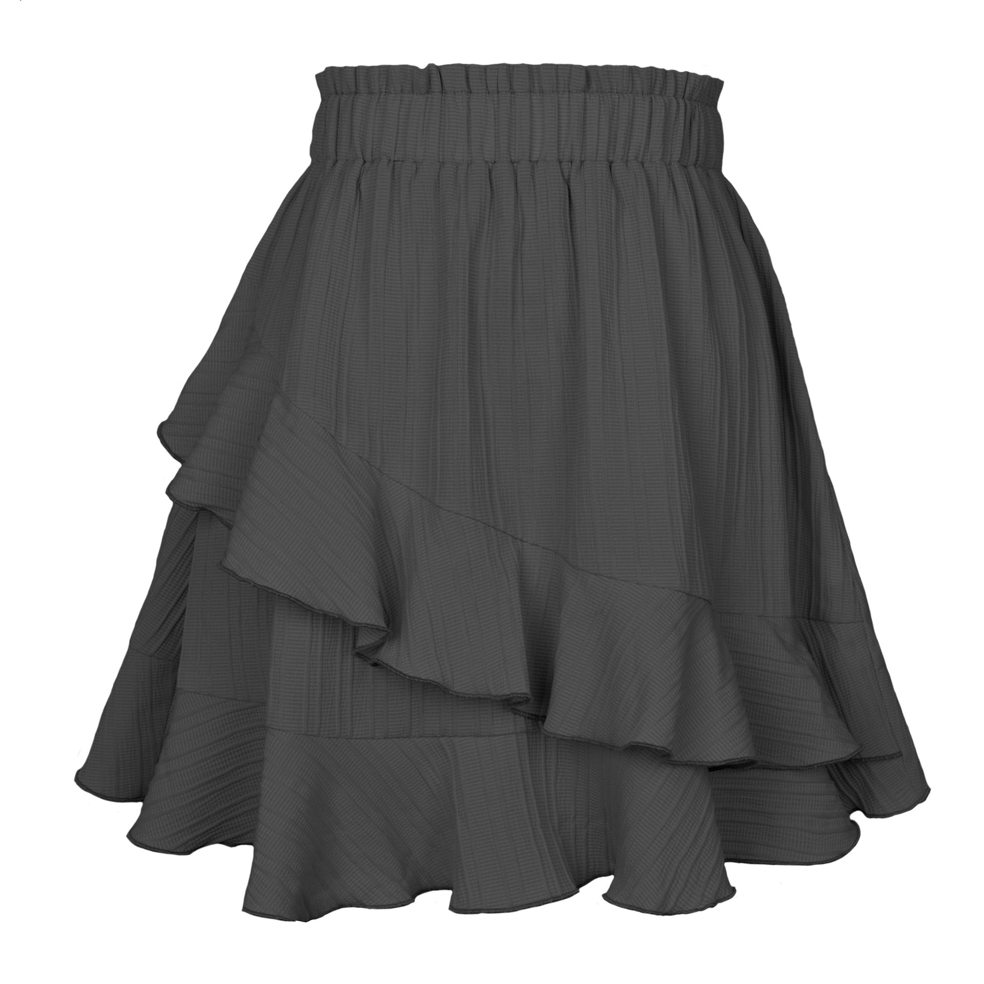 Summer Ruffled Skirt Women Clothing High Waist Irregular Asymmetric Solid Color Skirt Black