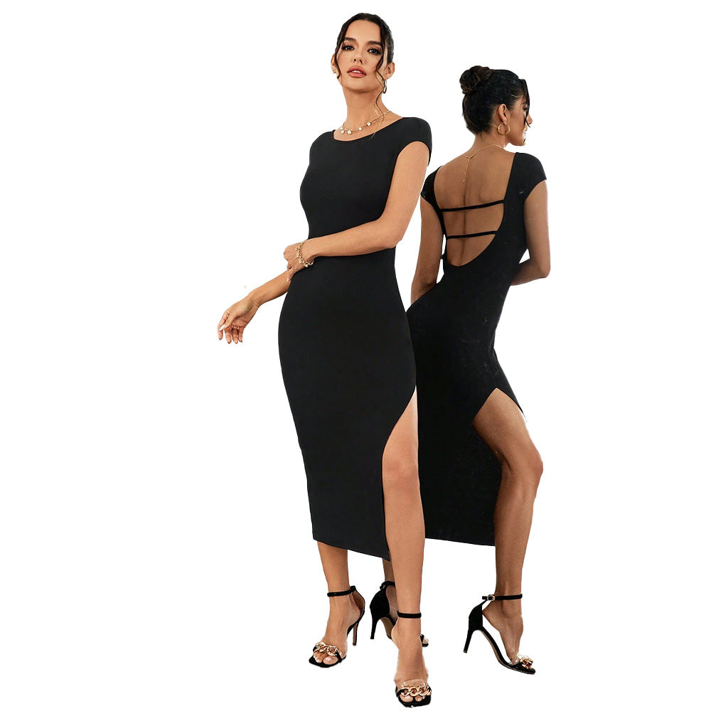 Women Sexy Big Backless Party Slim Slimming Sheath Dress Black