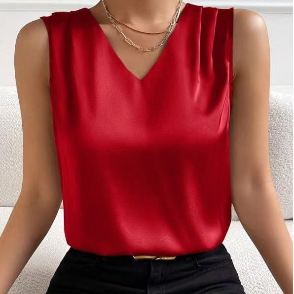 Women Satin Tank Top Office Vest Bottoming Top