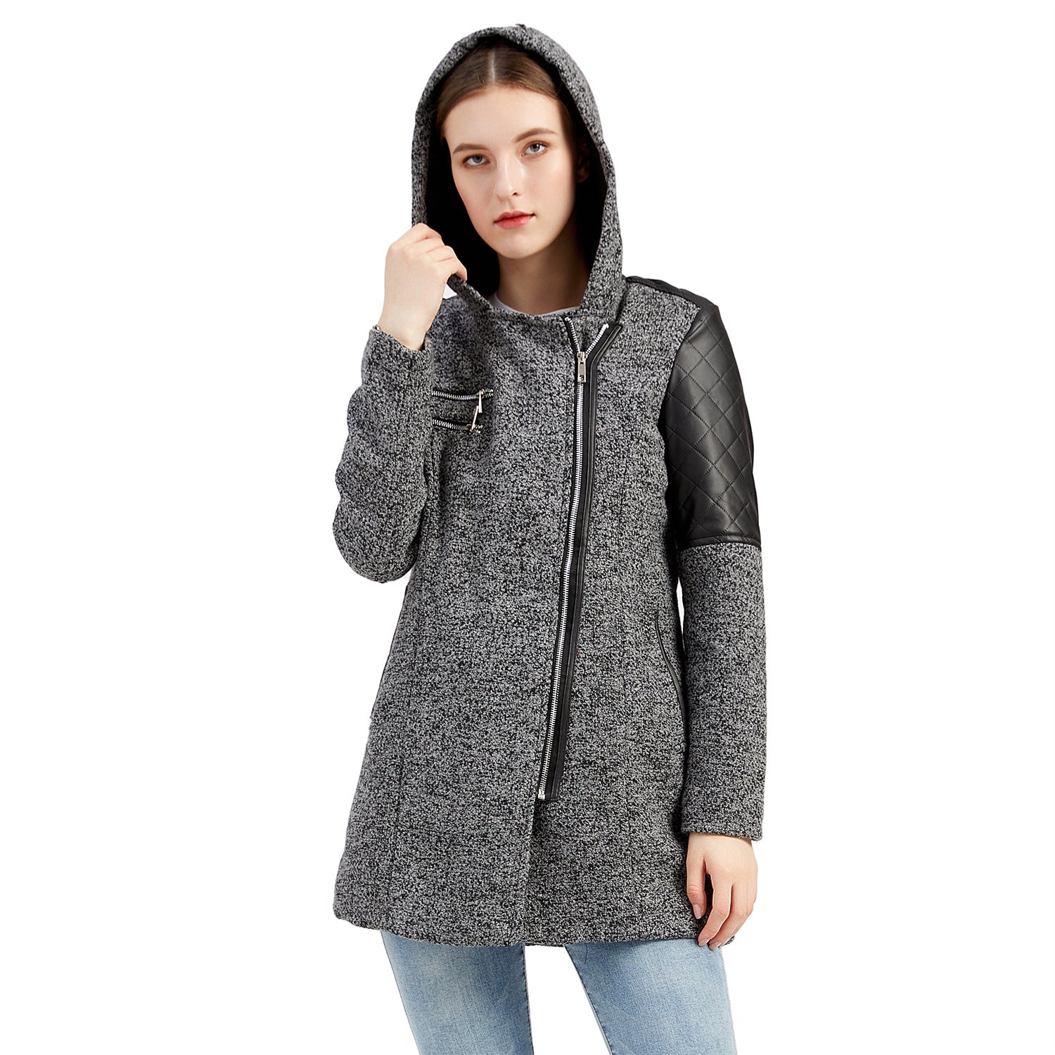 Women Autumn Winter Hooded Woolen Coat Warm Coat Plus Size