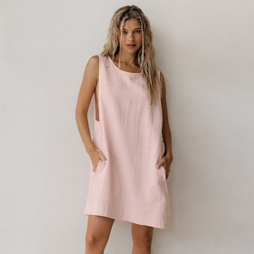 Summer Sleeveless One Piece Loose Nightdress Casual Comfortable Ladies Homewear Pink