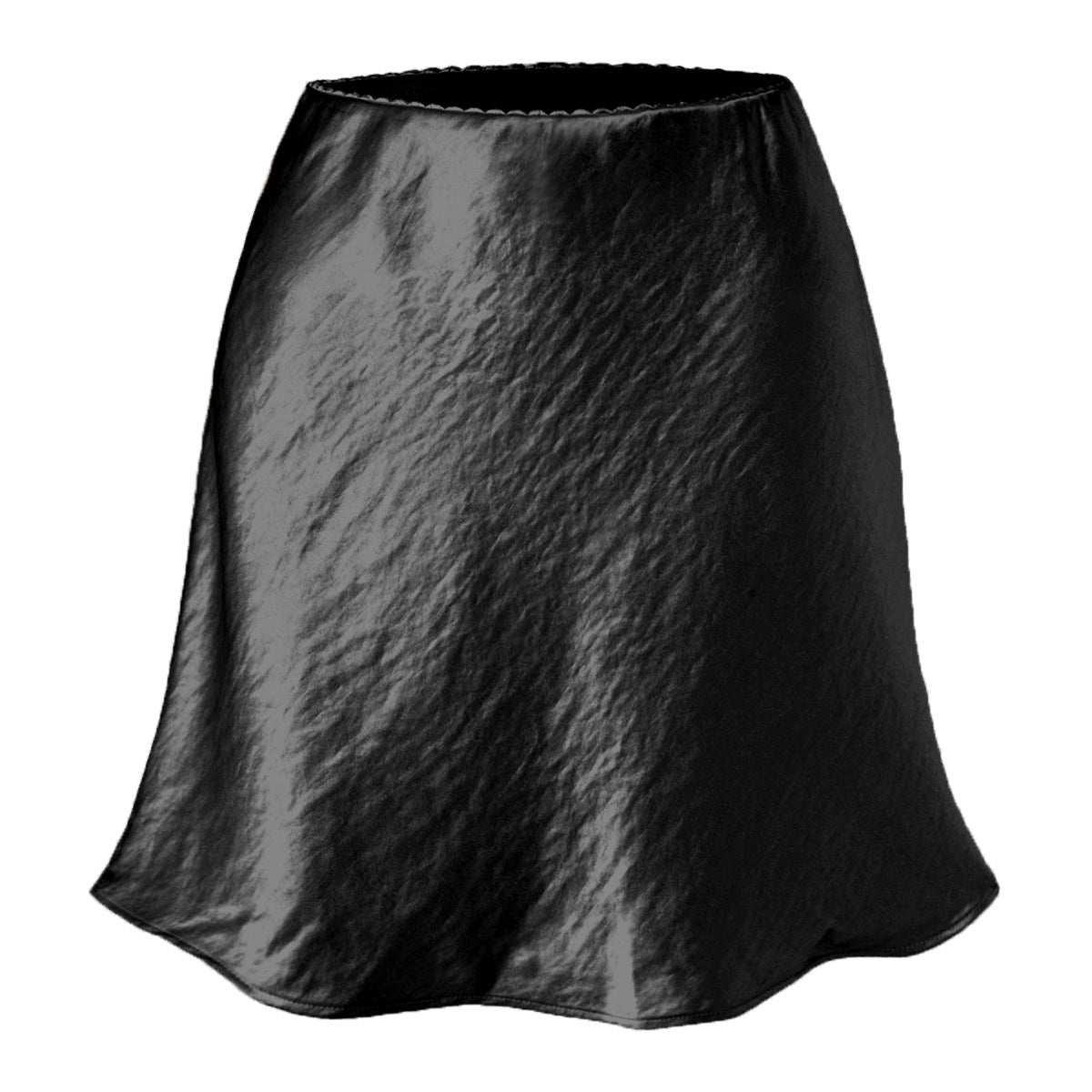 Women Lace Satin Skirt Texture Scratch Elastic Skirt Simple Mini Skirt Black