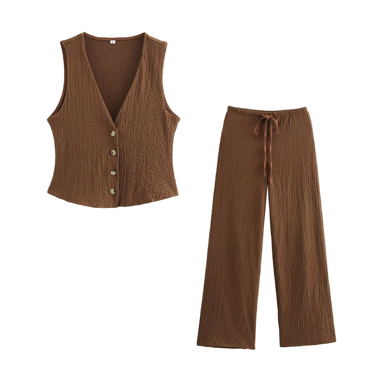 Women Texture Single Breasted Vest Jacket High Waist Straight Leg Pants Casual Two Piece Sets