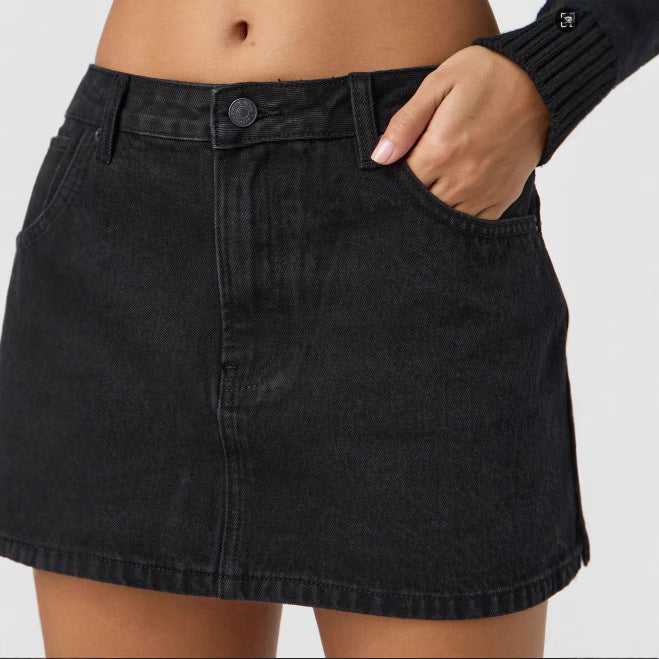 Woomen Slim Fit Casual Stretch Washed Denim Skirt Women Black