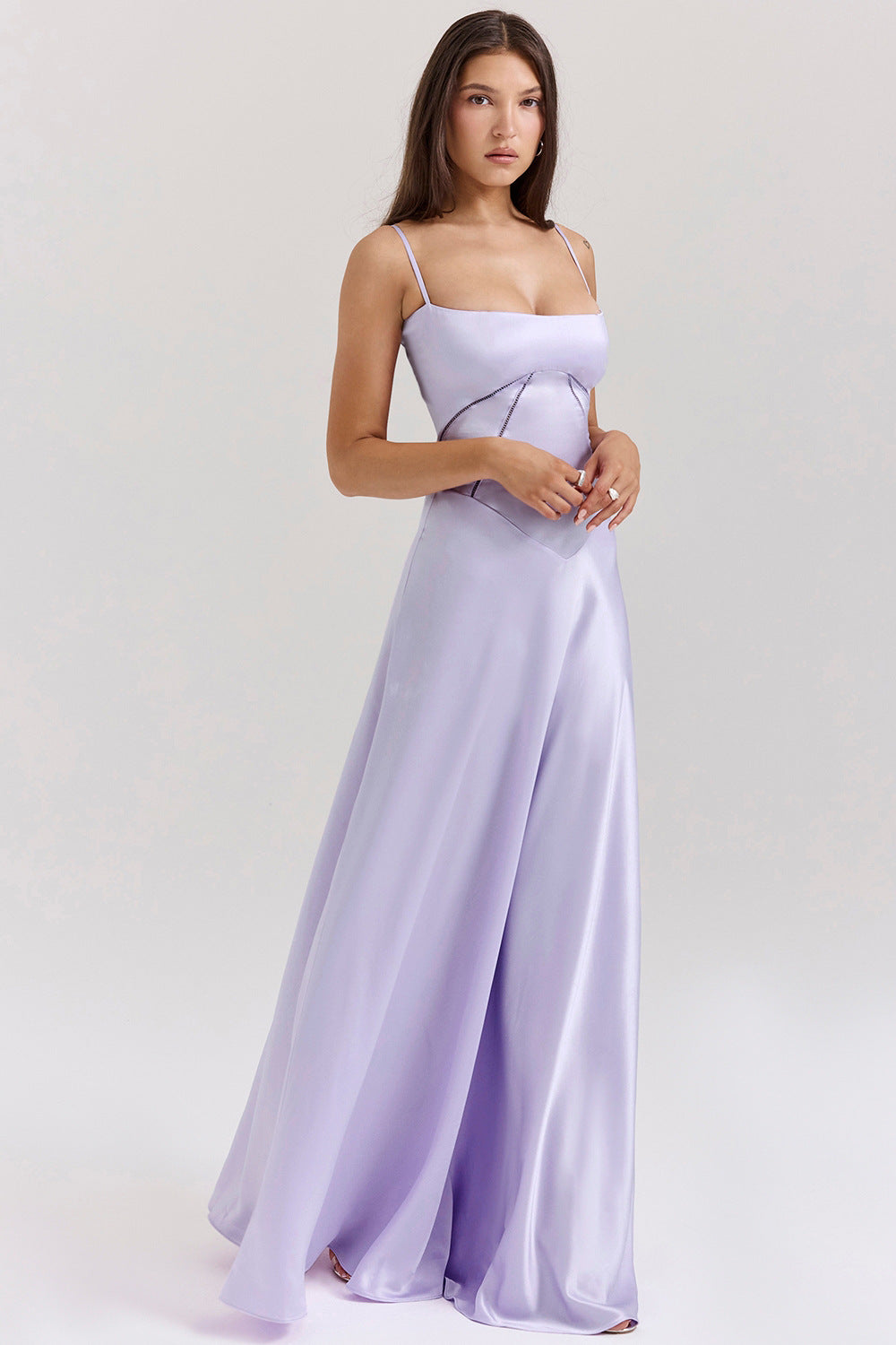 Women Wear Sexy Sling Dress Slim Fit Backless Maxi Dress Women Evening Dress Light Purple Solid Color