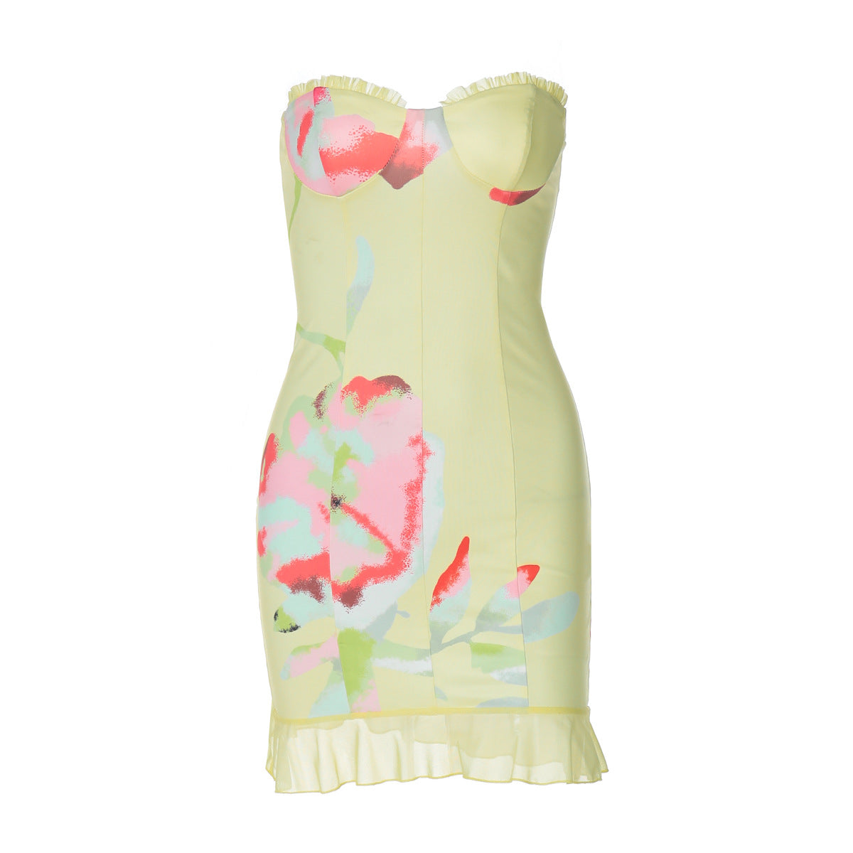 Spring Printed Sleeveless Tube Top Short Slim Sheath Dress Women