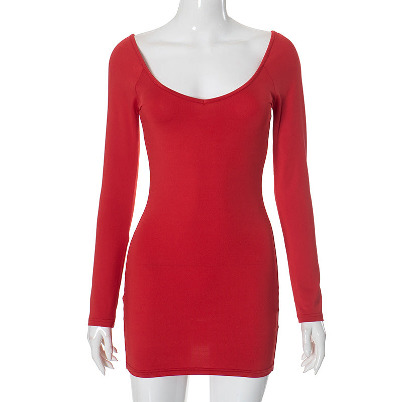 Women Clothing Low Collar Backless Simple Sheath Red