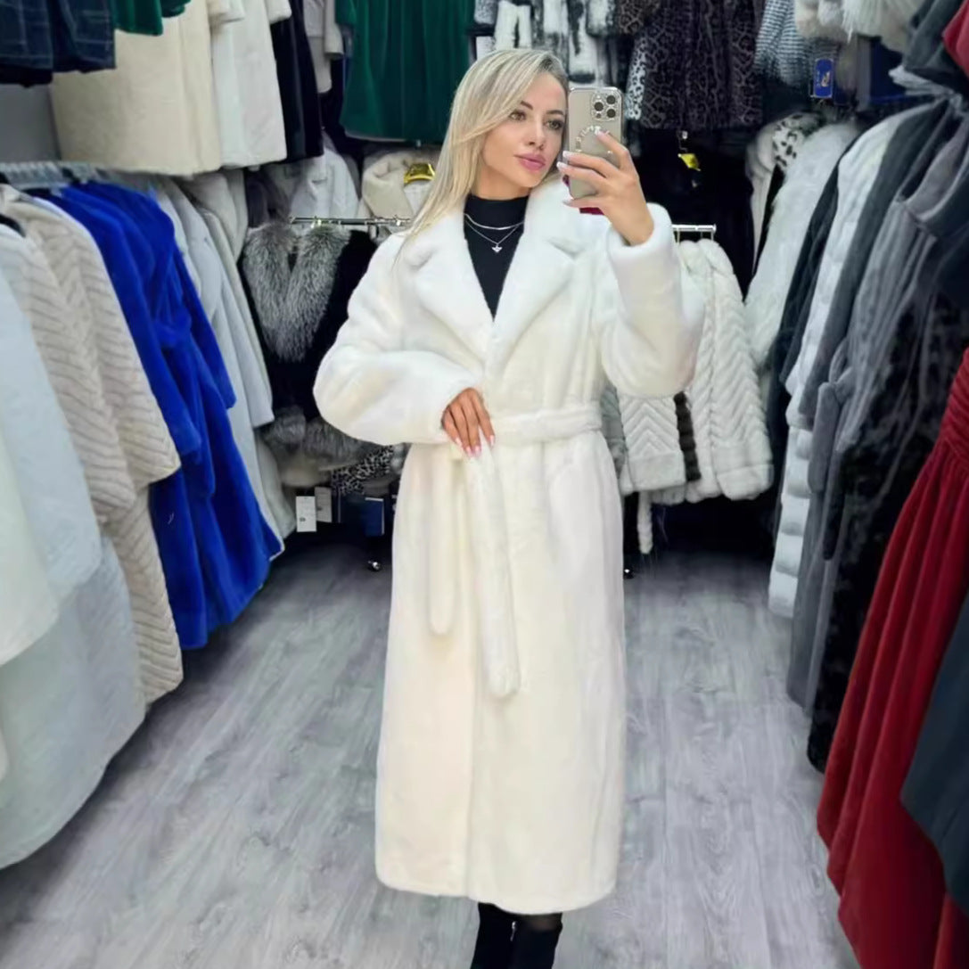 Winter Thick Fur Coat Women Lengthened Faux Fur Overcoat Fluffy Soft Imitation Rabbit Fur Coat Women