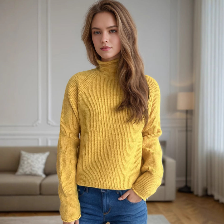 Women Clothing Winter Keep Warm Solid Color Sweater Half Turtleneck Slim Fit Long Sleeve Pullover