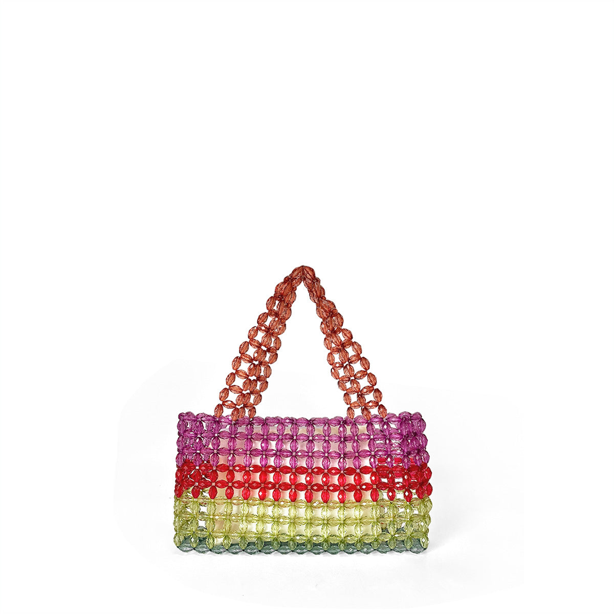 Winter Portable Rainbow Beaded Bag Multi Color Retro Hand Woven Large Bag Acrylic Disco Women Bag One Size Multi