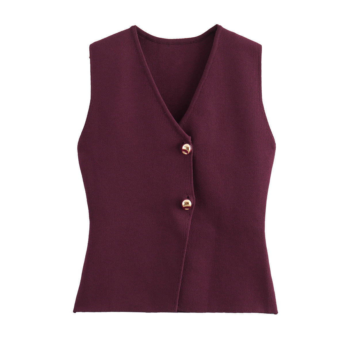 Women Golden Women Ornament Button Knitted Asymmetric Vest Top Winered