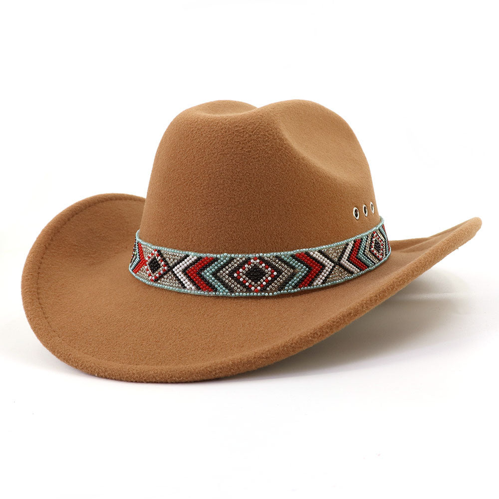 [Minimum order quantity is 2 pieces]Arrival Western Cowboy Hat Woolen Hat Broad-Brimmed Hat Ethnic Minority Hat