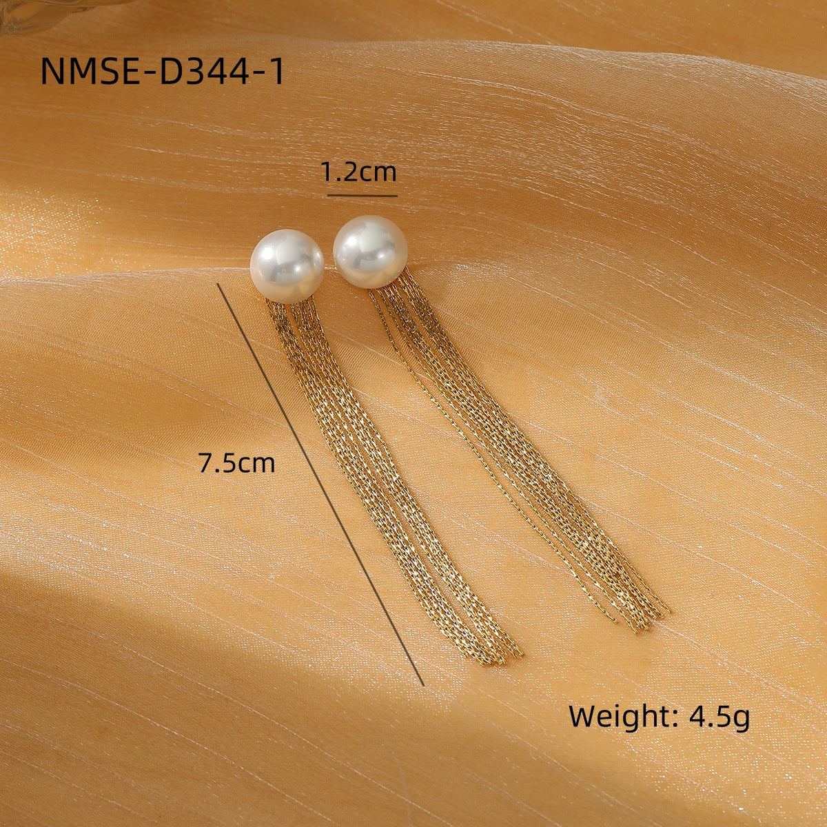 Tassel Pearl Titanium Steel Earrings Women Light Luxury High Grade Diamond Embedded Non Fading Stainless Steel Eardrop One Size NMSE-D344-1 round Pearl