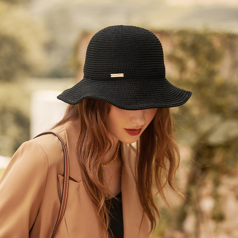 Women Autumn Thin Casual Fisherman Hat Sun Proof Simple Hat Face Covering Crochet Hollow Out Cutout Cap