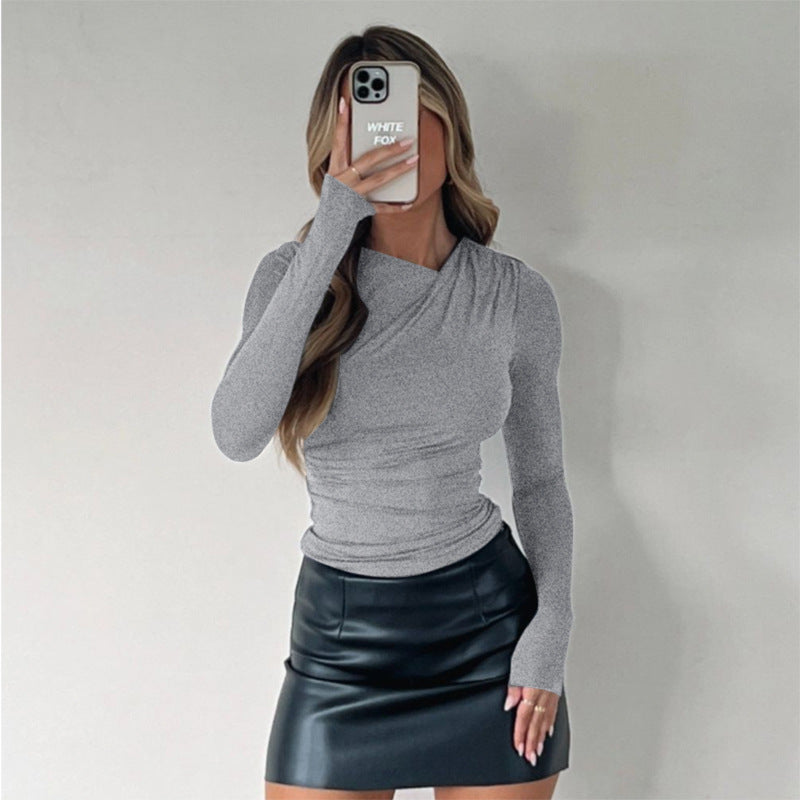 Autumn Simple Fashionable Elegant Slim Fit Twisted Neckline Long Sleeve Casual Top Women