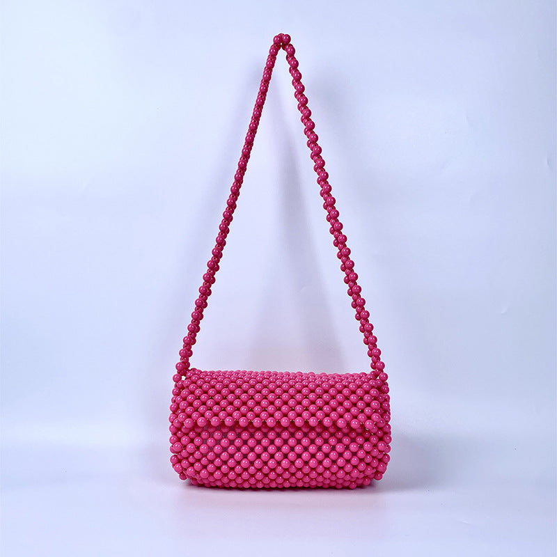 Underarm Bag Retro round Pearl Bag Handmade Beaded Bag Acrylic Exquisite Shoulder Women Crossbody Bags