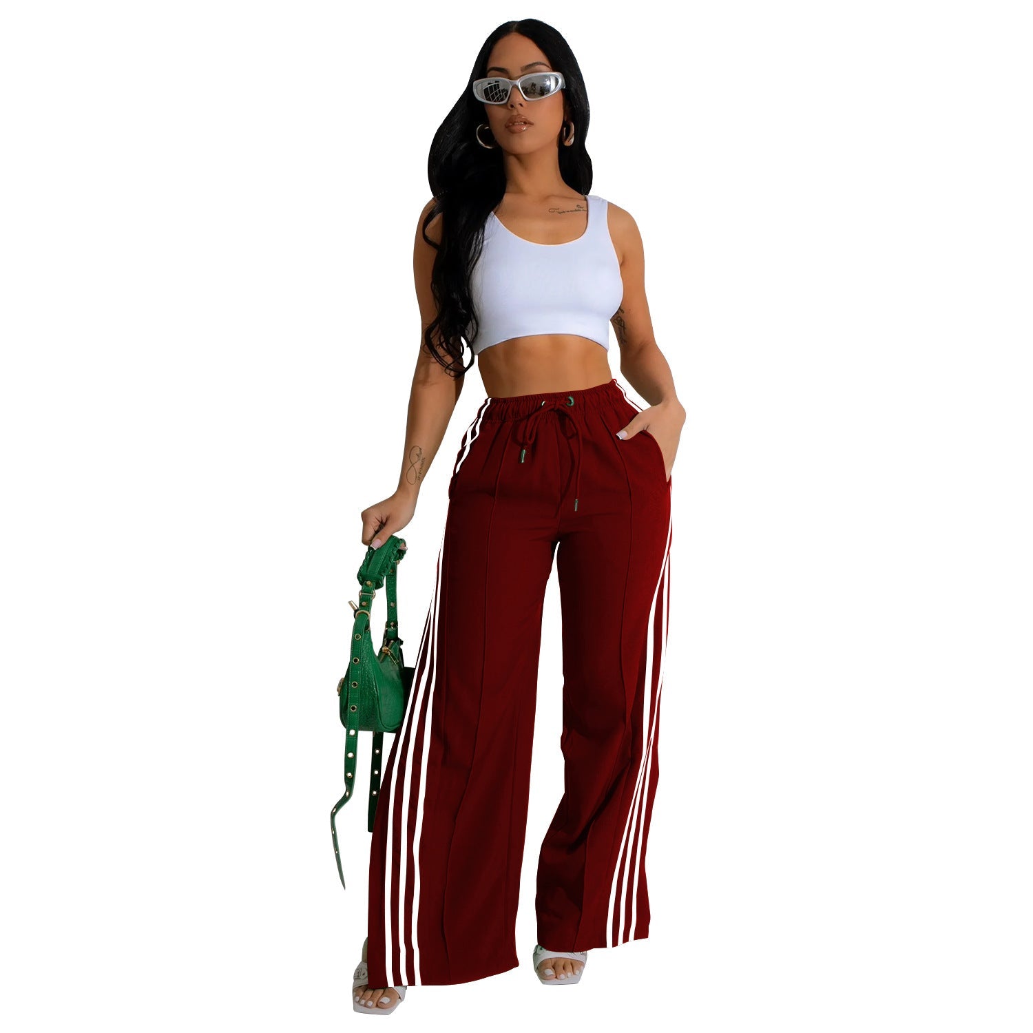 Women Wear Single Pants Solid Color Sports Pants Multicolor Wine Red