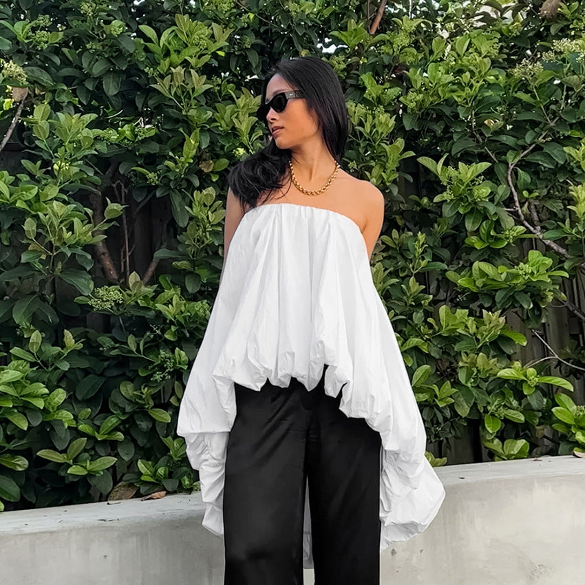 Spring Summer White Sexy Elegant off the Shoulder Tube Top Personal Casual Street Dress Women White