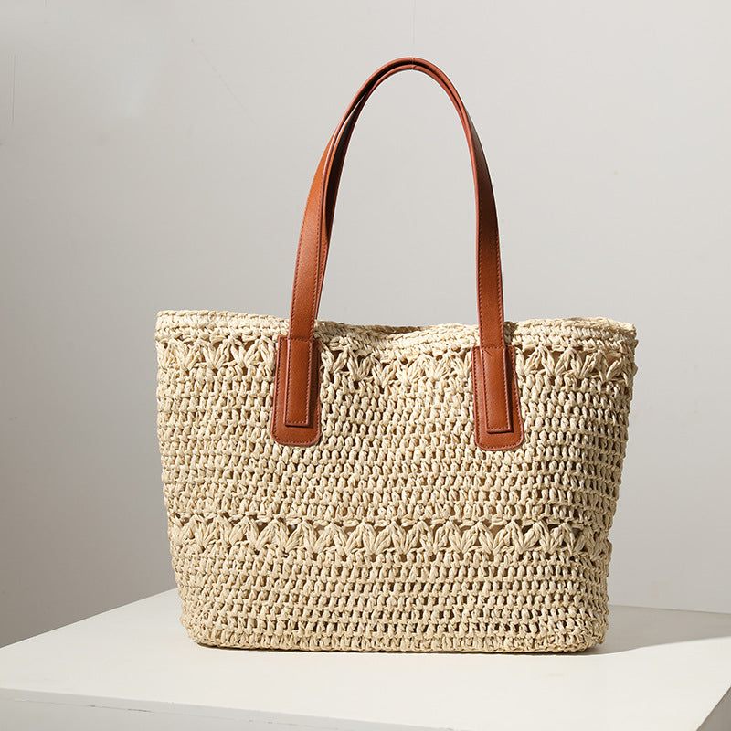 Woven Bag Women Straw Bag Elegant One Shoulder Straw Bag Portable Large Capacity Rattan Weave Bag Same Vacation Beach Bag