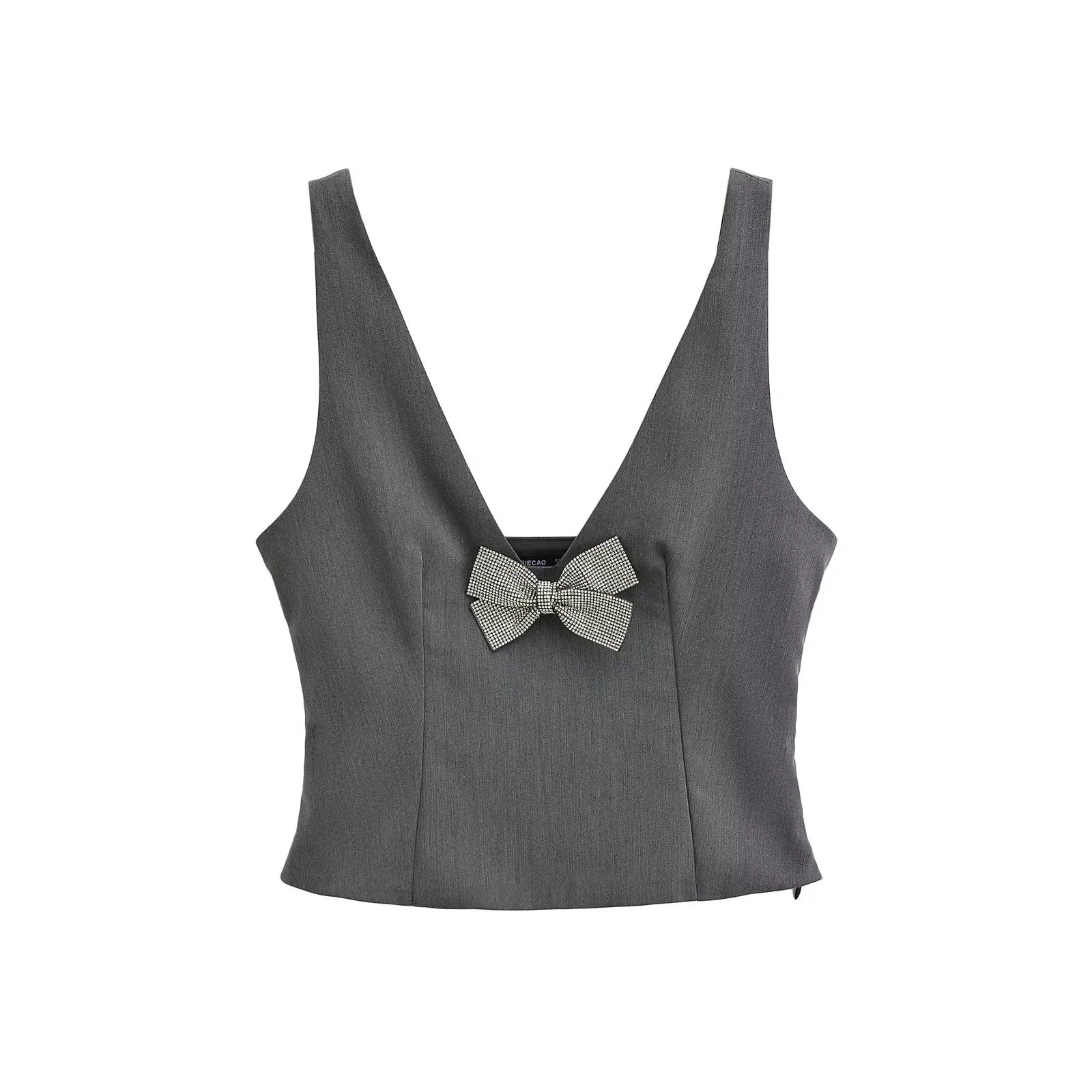 Women Clothing Internet Jewelry Bow Short Camisole Top Gray