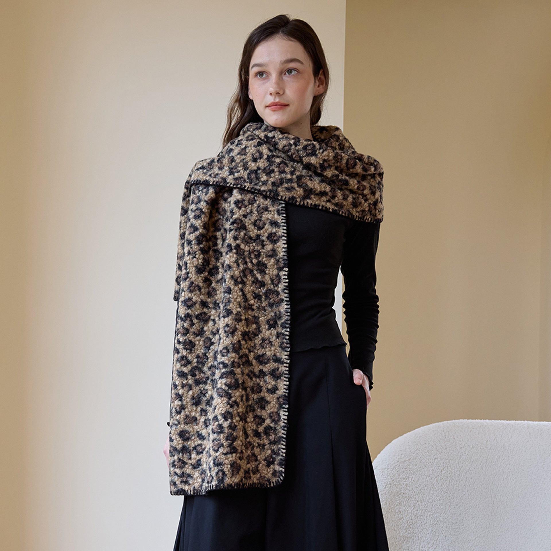 Vintage Leopard Print Scarf Women Autumn Winter Warm Animal Pattern Printed Bib Shawl One Size Yellow Leopard Print