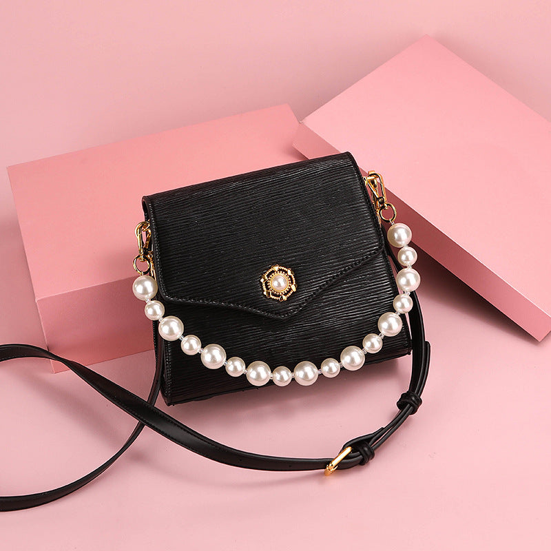 Women Bag Red Bride Wedding Bag Summer Pearl Messenger Bag Special Interest Design High Textured Handbag One Size Black