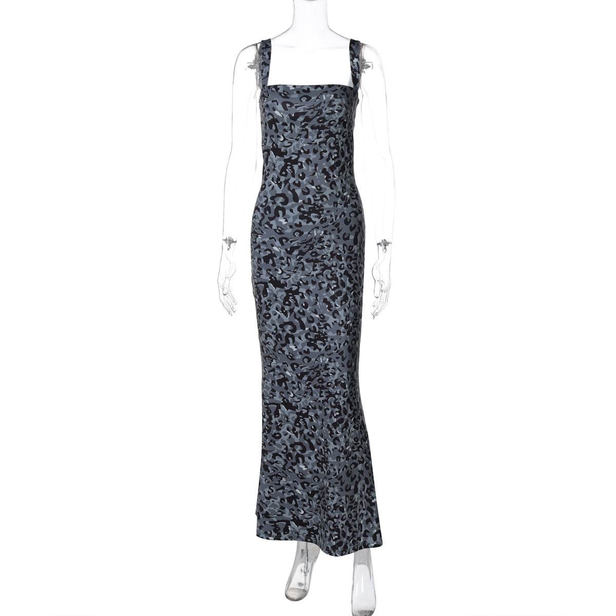 Women Spring Clothing High Class Elegant Maxi Dress French off Neck Slim Strap Dress Leopard