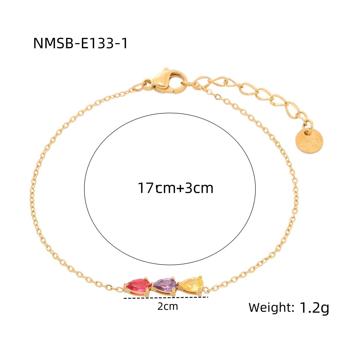 Water Drop Zircon Titanium Steel Bracelet Women Simple Colorful Crystals Personality Stainless Steel Bracelet One Size Colorful Crystals