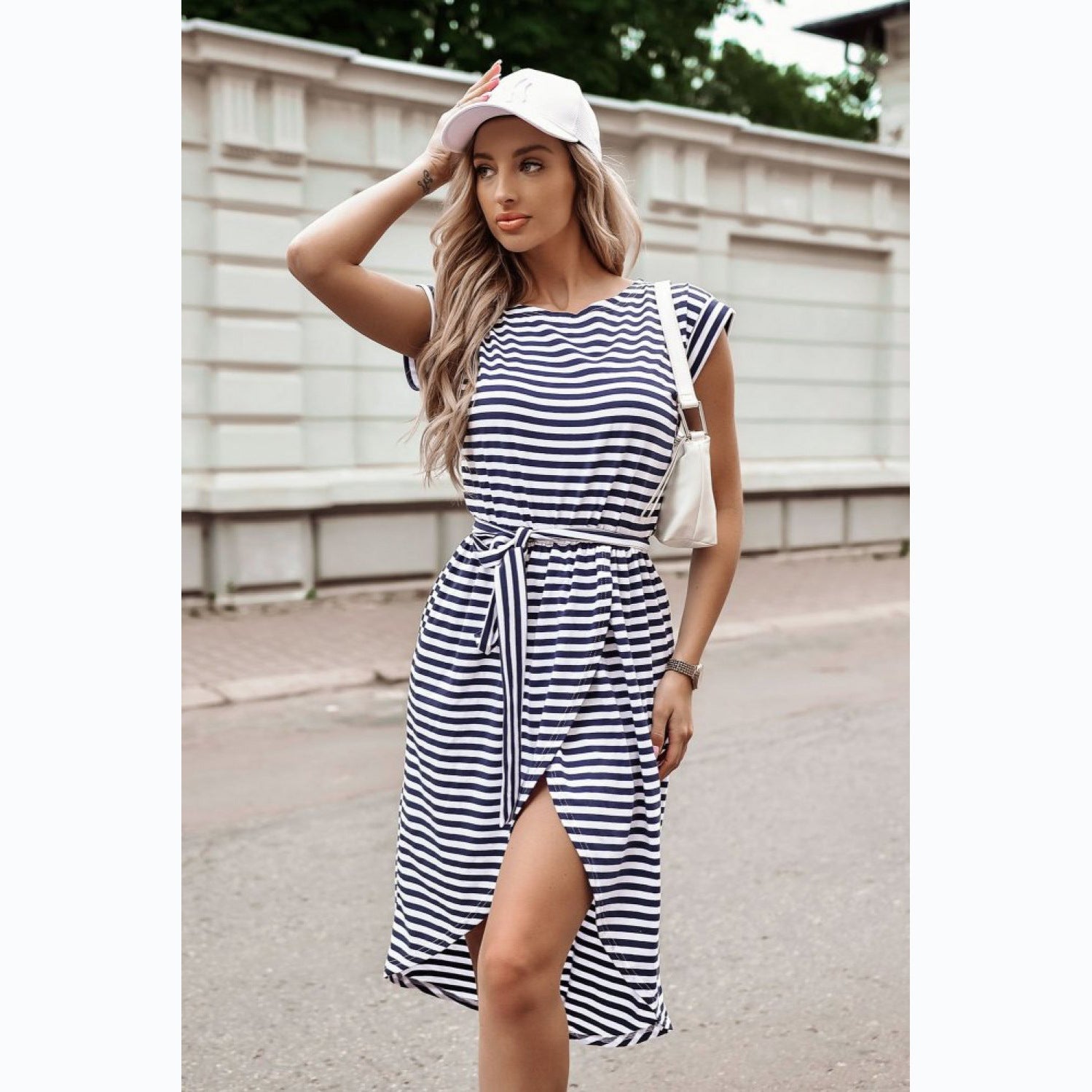 Summer Striped Lace-up Four Colors Irregular Asymmetric Dress