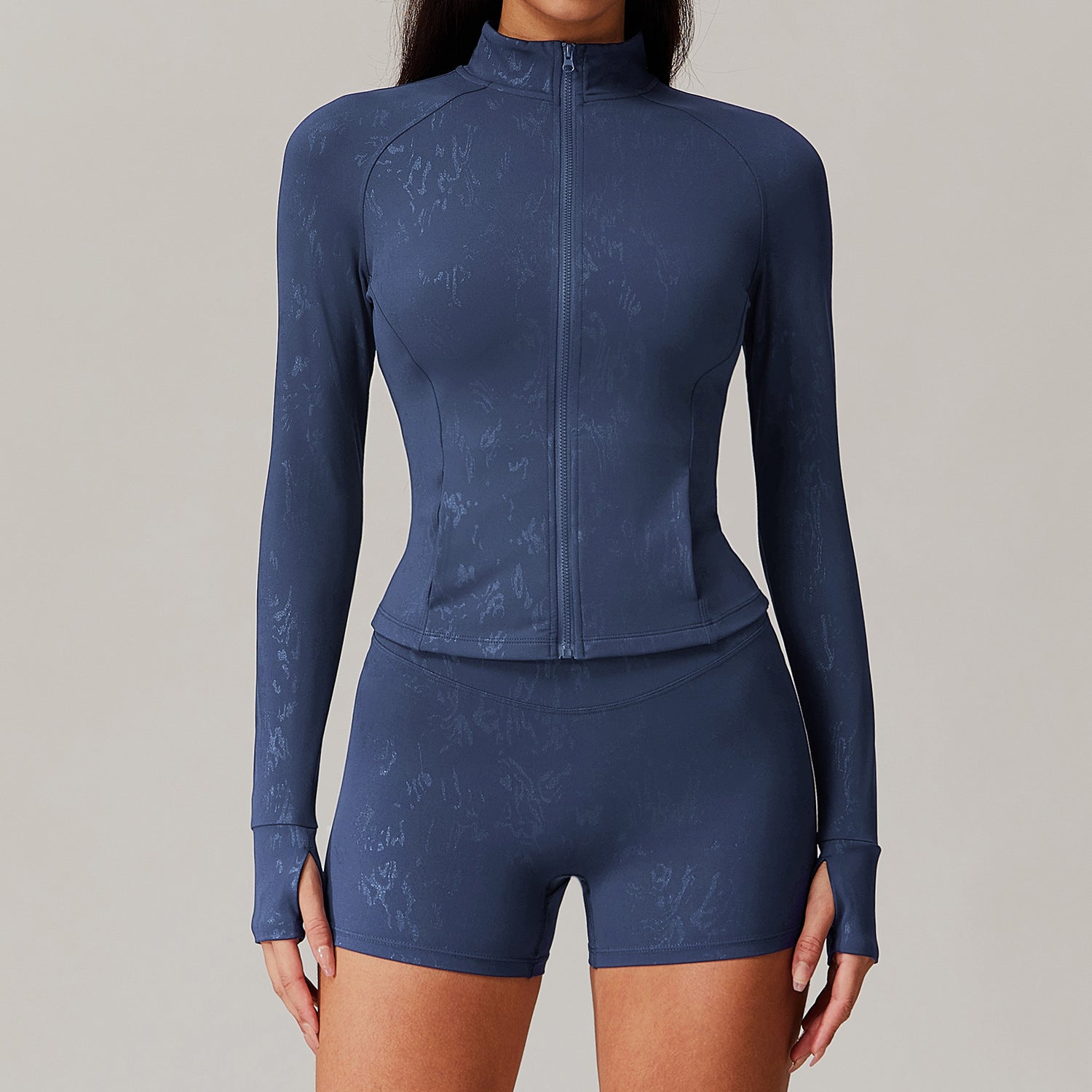 Zipper Quick Drying Tight Running Top Breathable Nude Feel Training Fitness Yoga Wear Coat Women Dark Blue