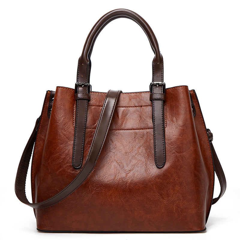 Women Retro Handbag Contrast Shoulder Women Big Bag One Size Brown