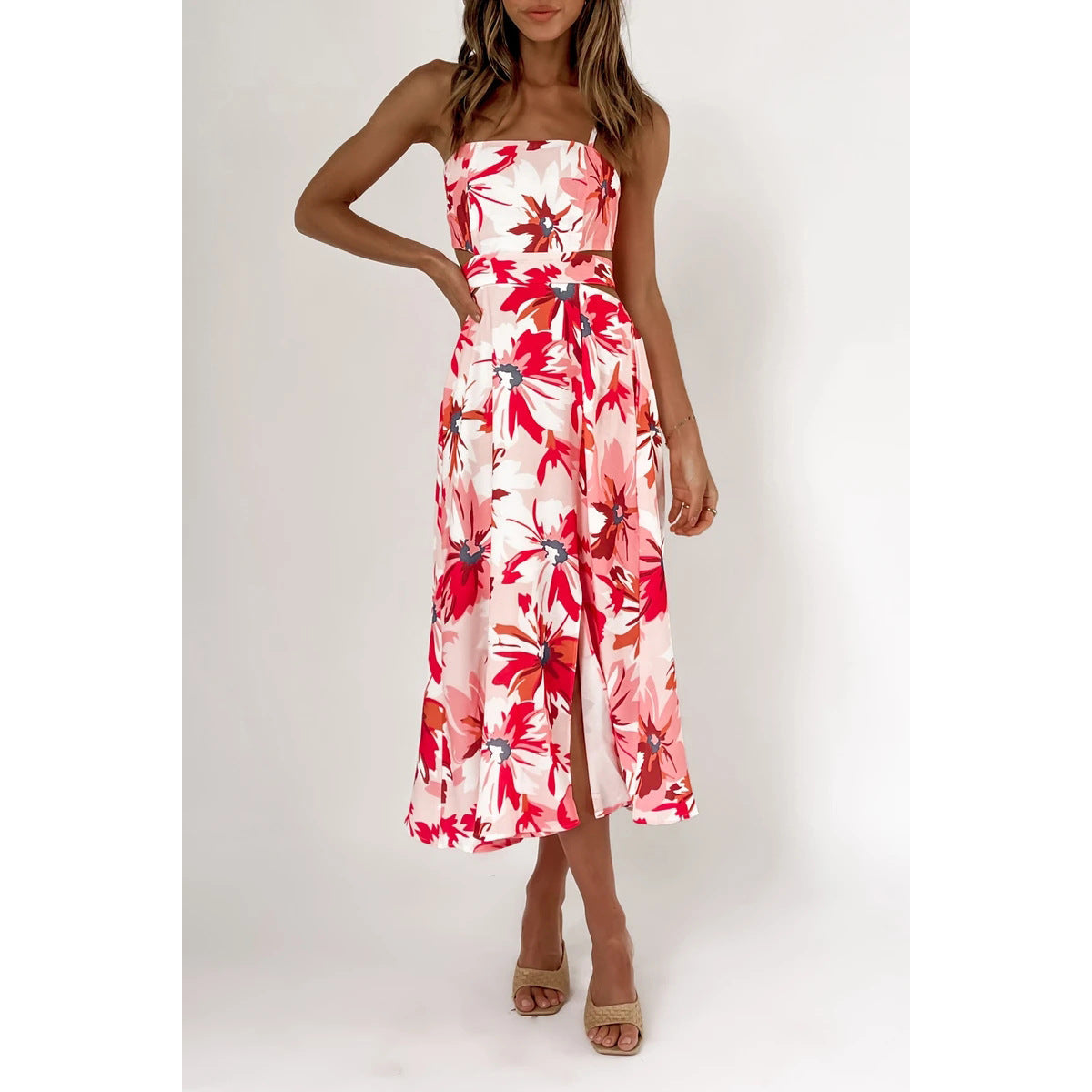 Spring Summer Digital Floral Print Fresh Vestidos Sweet Back Lace-up Estampado Floral Dress