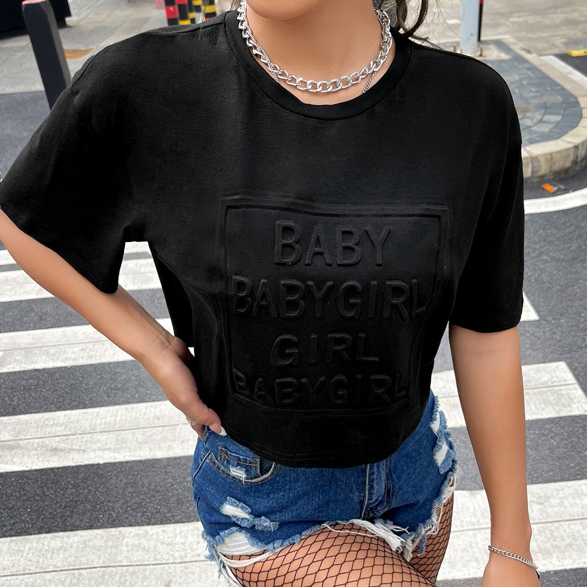 Women Clothing Casual All Matching Letter Graphic Printed Loose Baggy T shirt