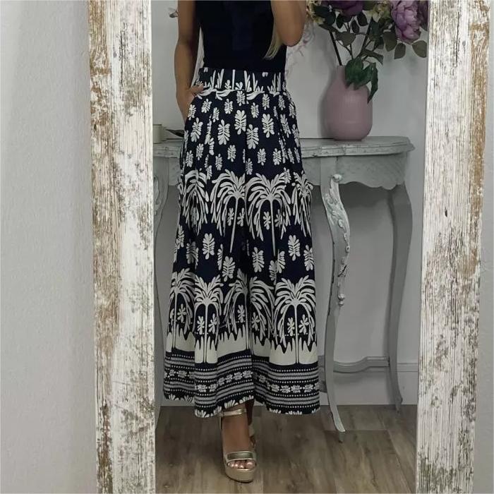 Women Casual Trousers Positioning Printing Loose Wide Leg Casual Trousers