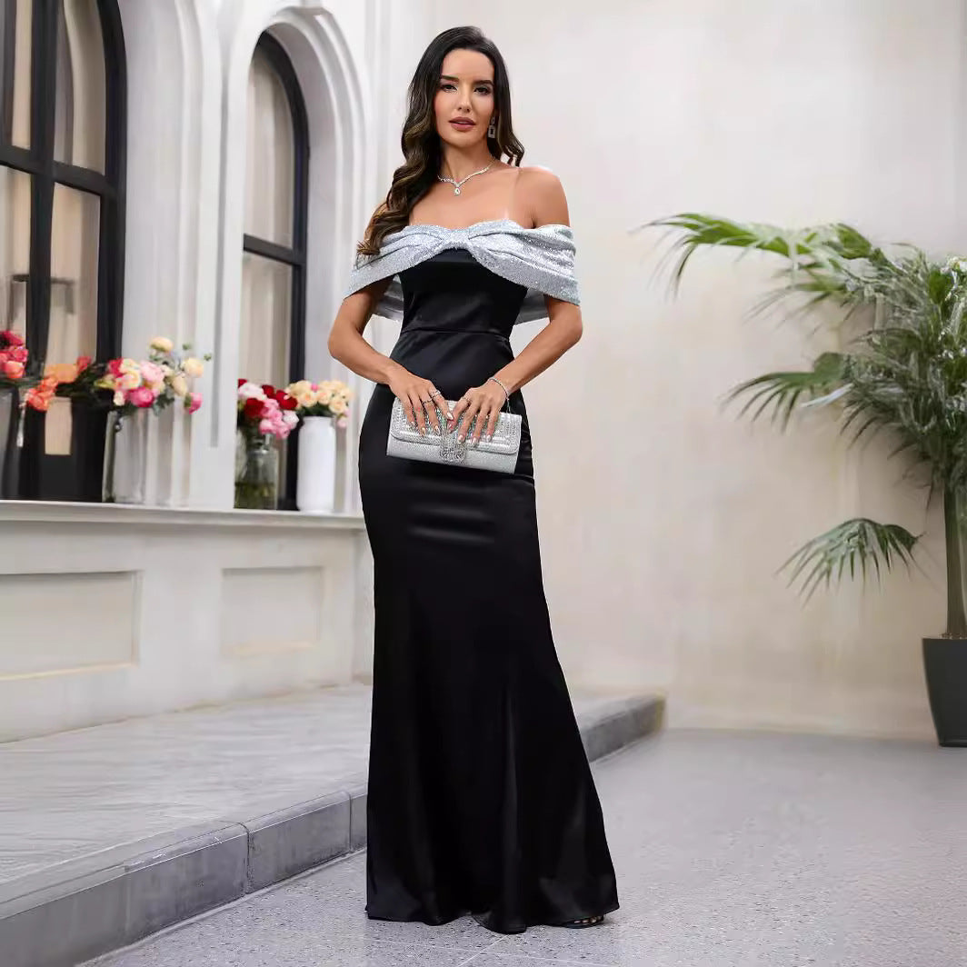 Women Clothing Elegant Dress Sling off Shoulder Fishtail Dress