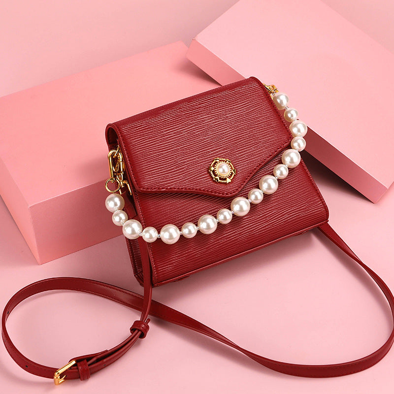 Women Bag Red Bride Wedding Bag Summer Pearl Messenger Bag Special Interest Design High Textured Handbag One Size Burgundy