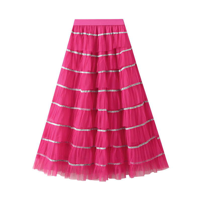 Women Autumn Winter High Waist Slimming Midi Skirt One Size Coral Red