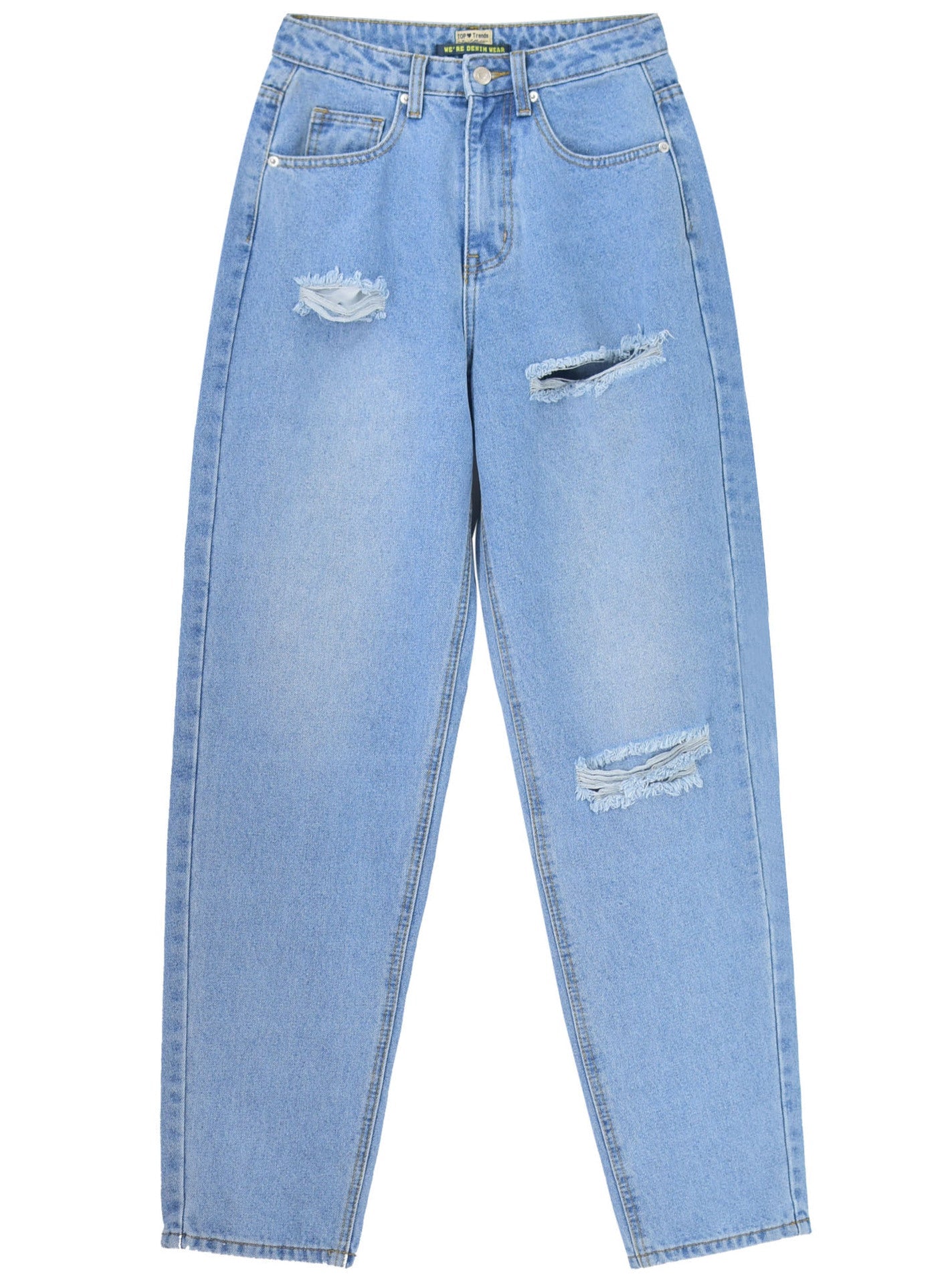 Women High Waist Loose Straight Washed Denim Trousers Harem Baggy Pants Street Radish Pants Light Blue.