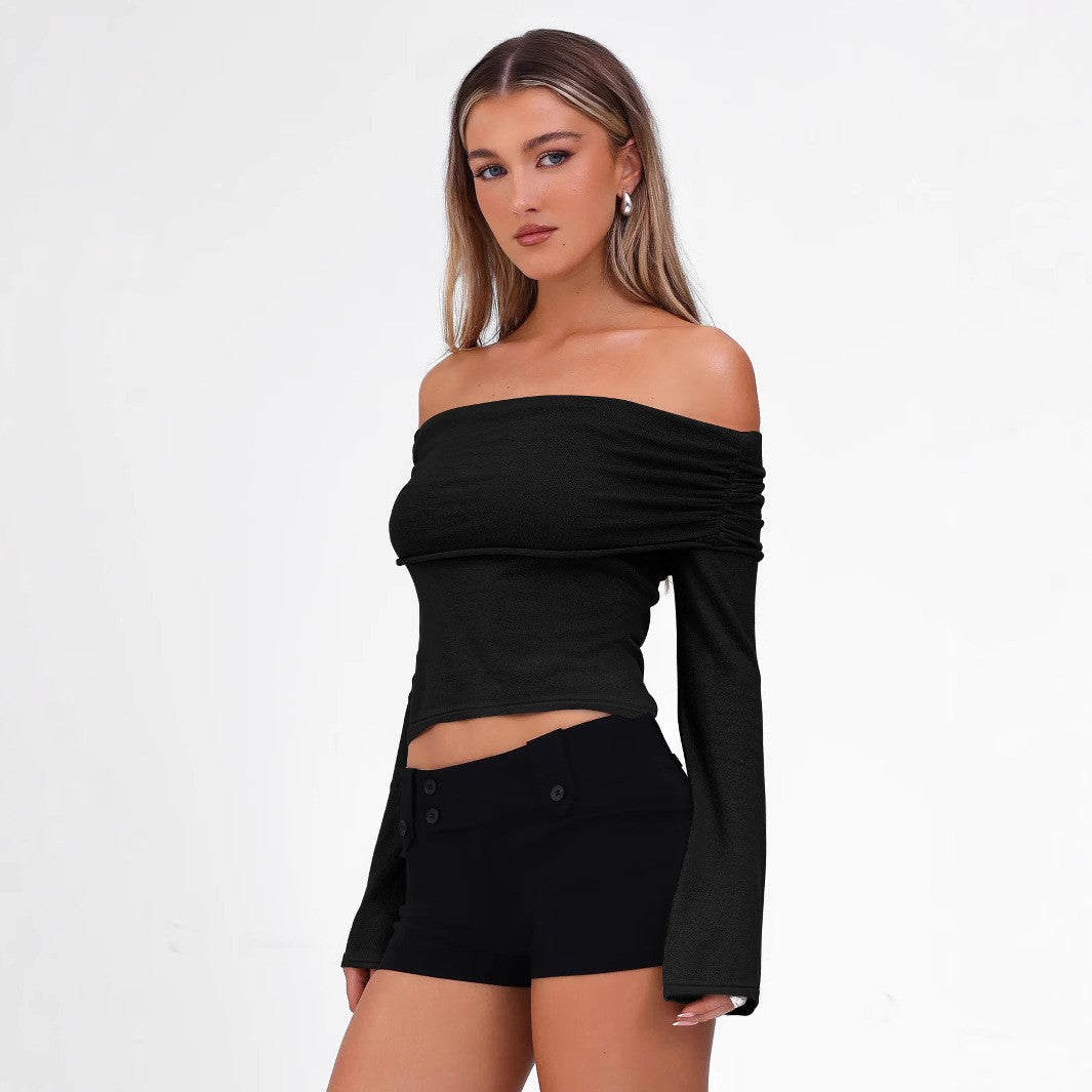 Spring Sexy off Shoulder Waist Controlled Top Women Clothing T shirt Top