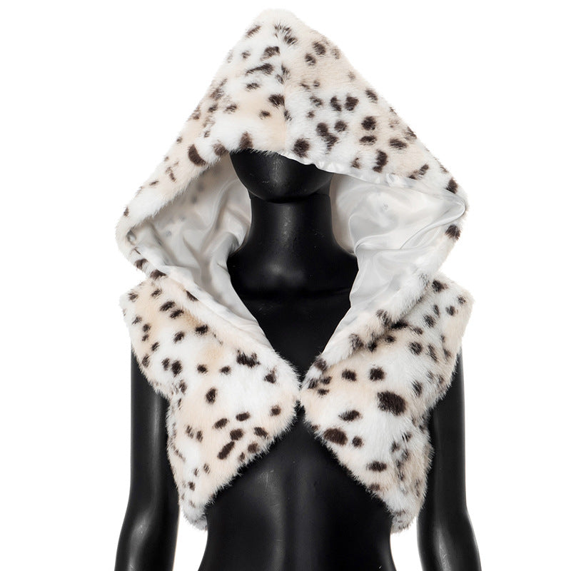 Women Artificial Fur Color Faux Fur Jacket Vest Leopard