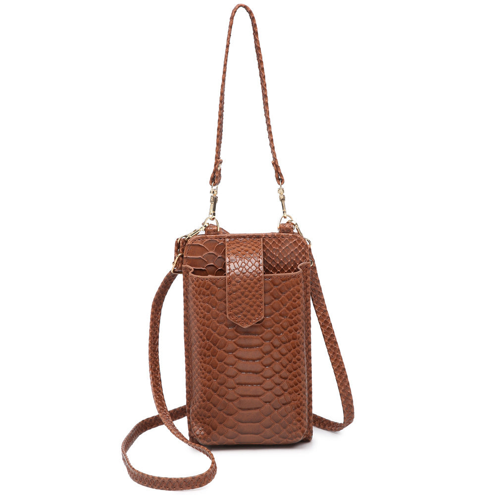 Women Bags Mobile Phone Bag Snake Pattern Ostrich Grain Shoulder Messenger Bag One Size Serpentine Brown