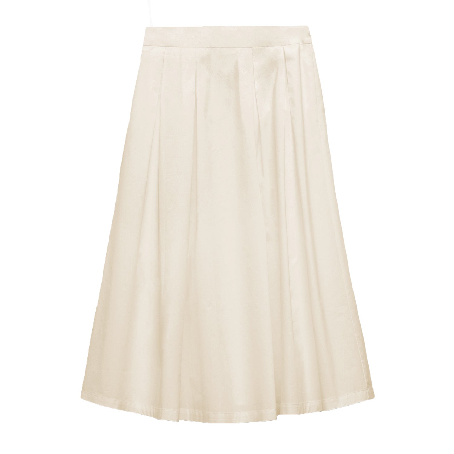 Women Clothing Autumn Winter Pleated Skirt High Waist Zipper Large Swing Skirt Elegant Midi Skirt Ivory