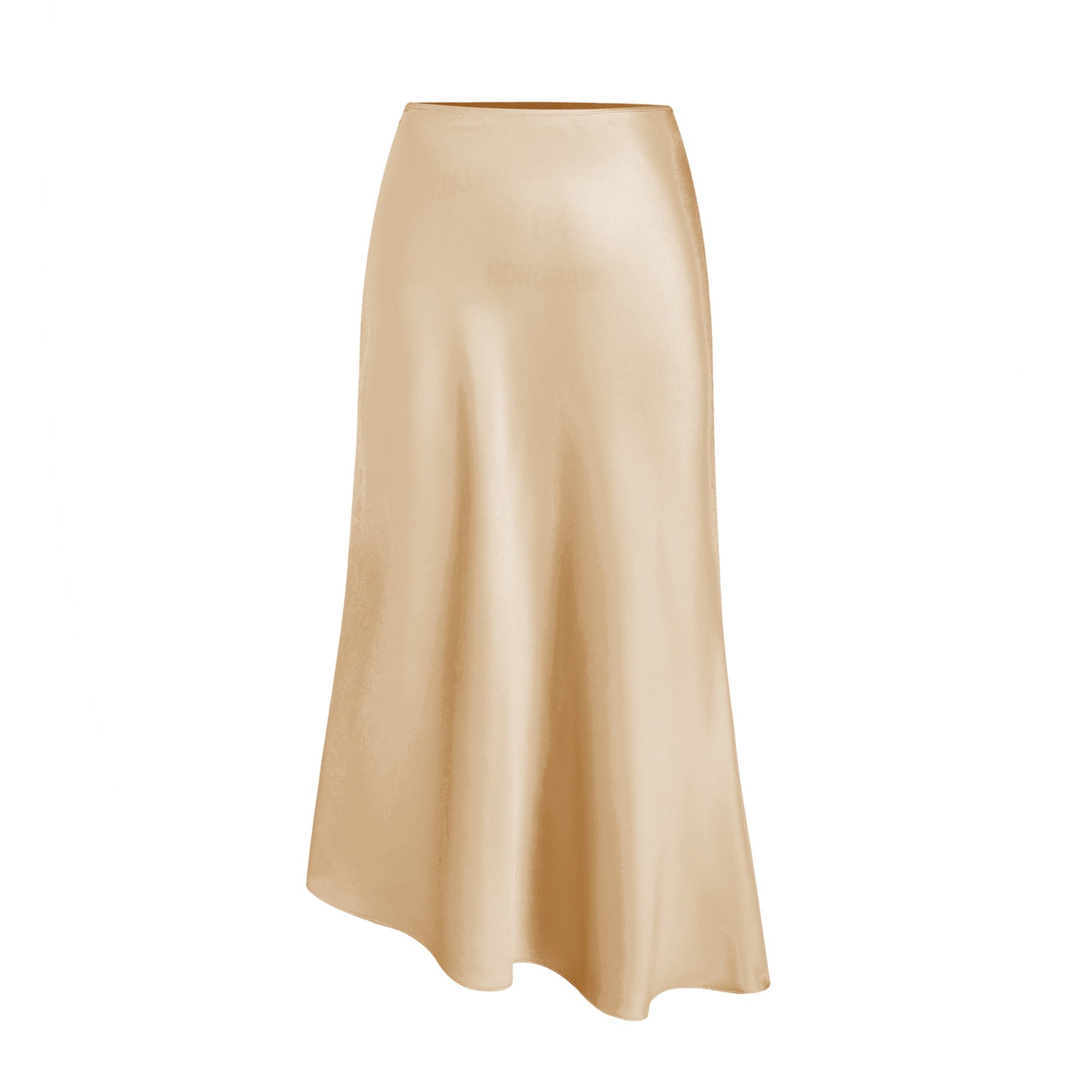 Women Clothing Satin Skirt Asymmetric High Waist Elastic Long Skirt Elegant Slit Skirt Gold